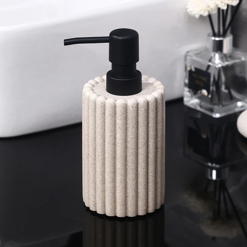 Japanese Striped Portable Lotion Bottle Bathroom Shampoo Dispensing Bottle Natural Sand Stone Soap Dispenser Bathroom Accessory