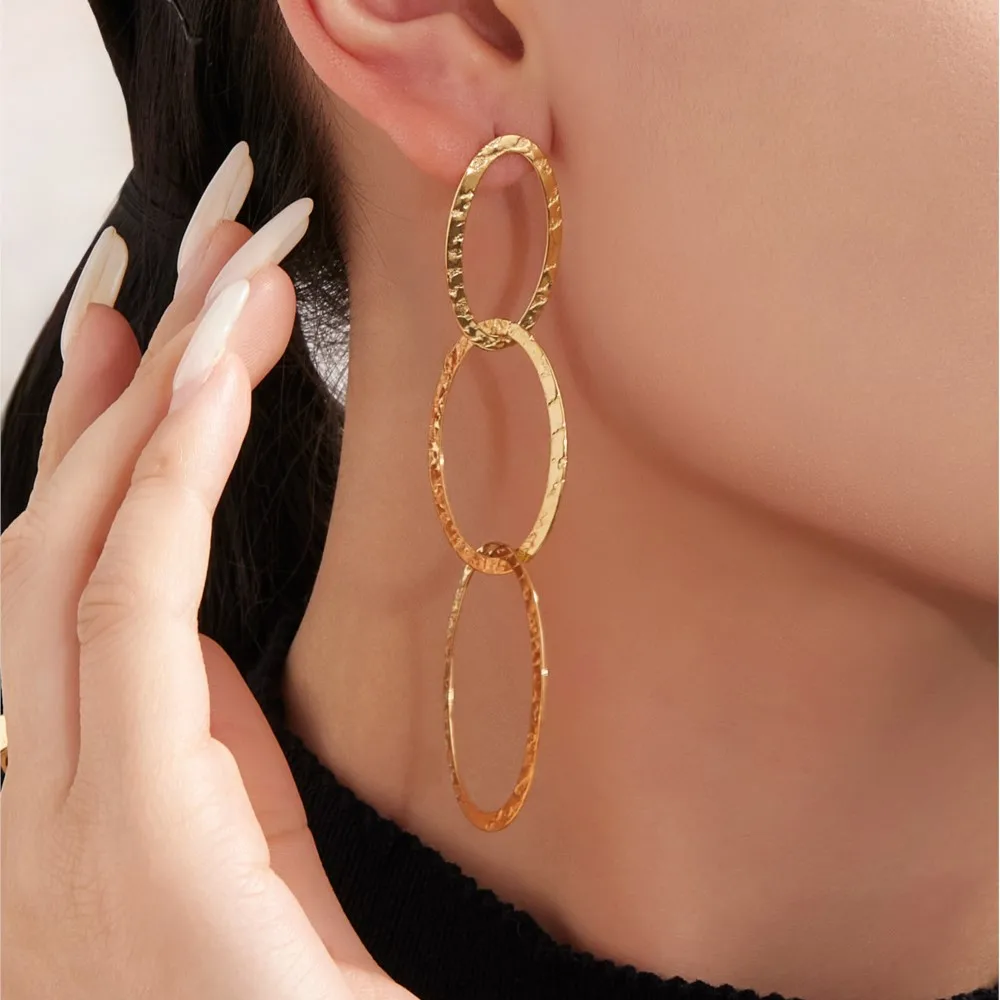 Colar de aço inoxidável pulseira brincos para mulher 18k banhado a ouro corrente oval colares pulseiras balançar brinco conjunto de jóias