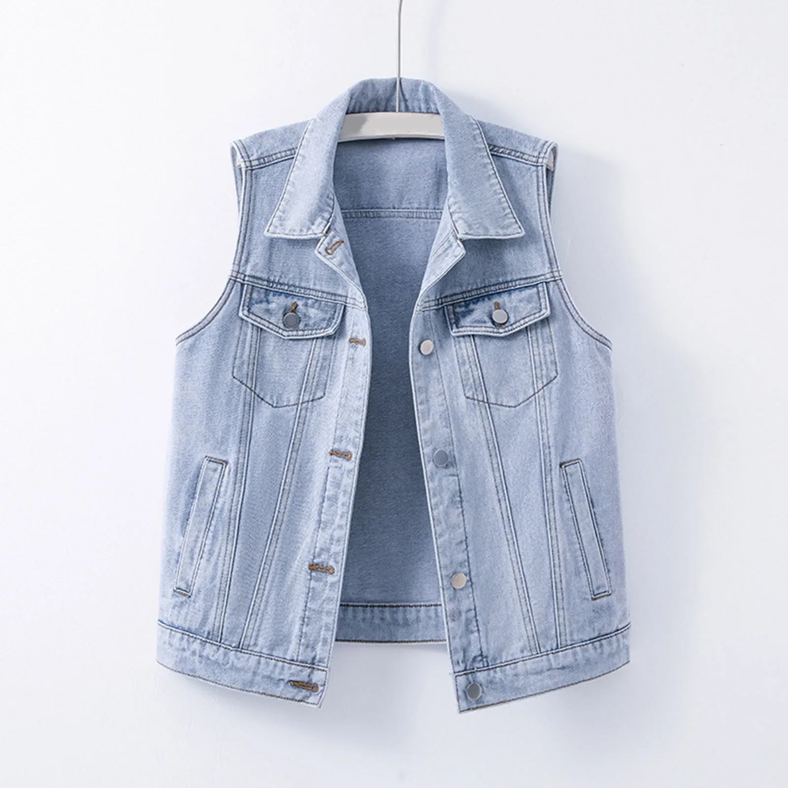 

Sleeveless Vest Jacket Women's Denim Vest Single-Breasted Lapel Vests Coat Vintage Casual Simple Casual Slim Top Waistcoat