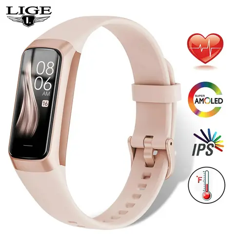 LIGE Amoled 스마트 워치 스마트 워치 밴드, 여성용 심박수, 혈액 방수 연결 스마트 팔찌, 스포츠 피트니스 트래커 시계
