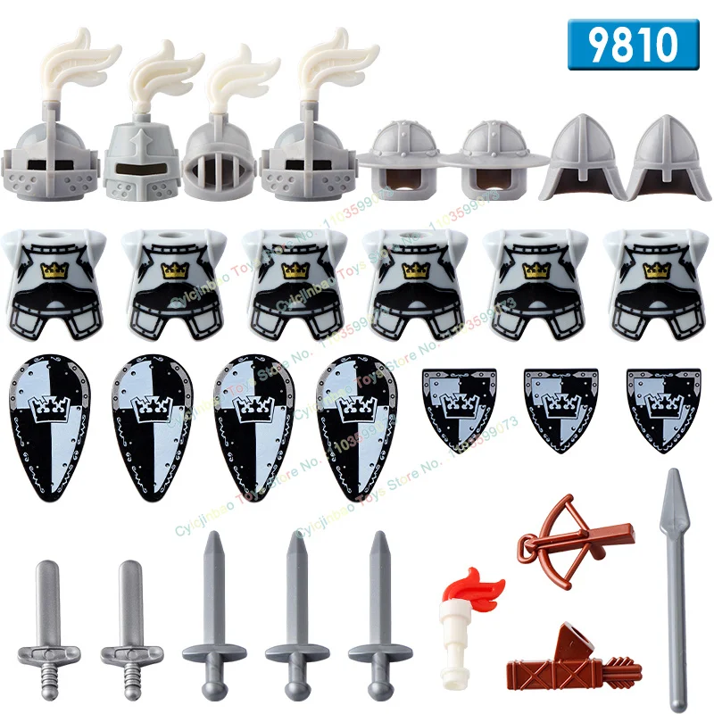 

Medieval Knight White Crown Knight Accessories Shield Spear Armor Building Block bricks Mini Action Figure Chilldren Toy AX9810