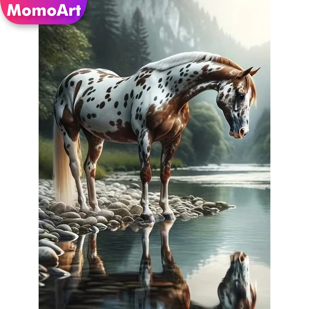 Momoart Diamant-Stickerei Pferd Tier DIY Malerei Baum Vollquadratisch Rund Acryl Bastelbedarf Strass Mosaik Heimdekoration