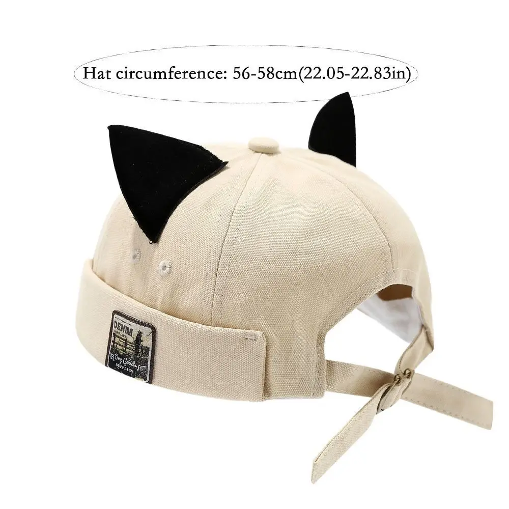 Unique Cute Cat Ears Brimless Hat Adjustable Rolled Cuff Melon Docker Cap Solid Color Hip Hop Beanie Hat Outdoor Daily