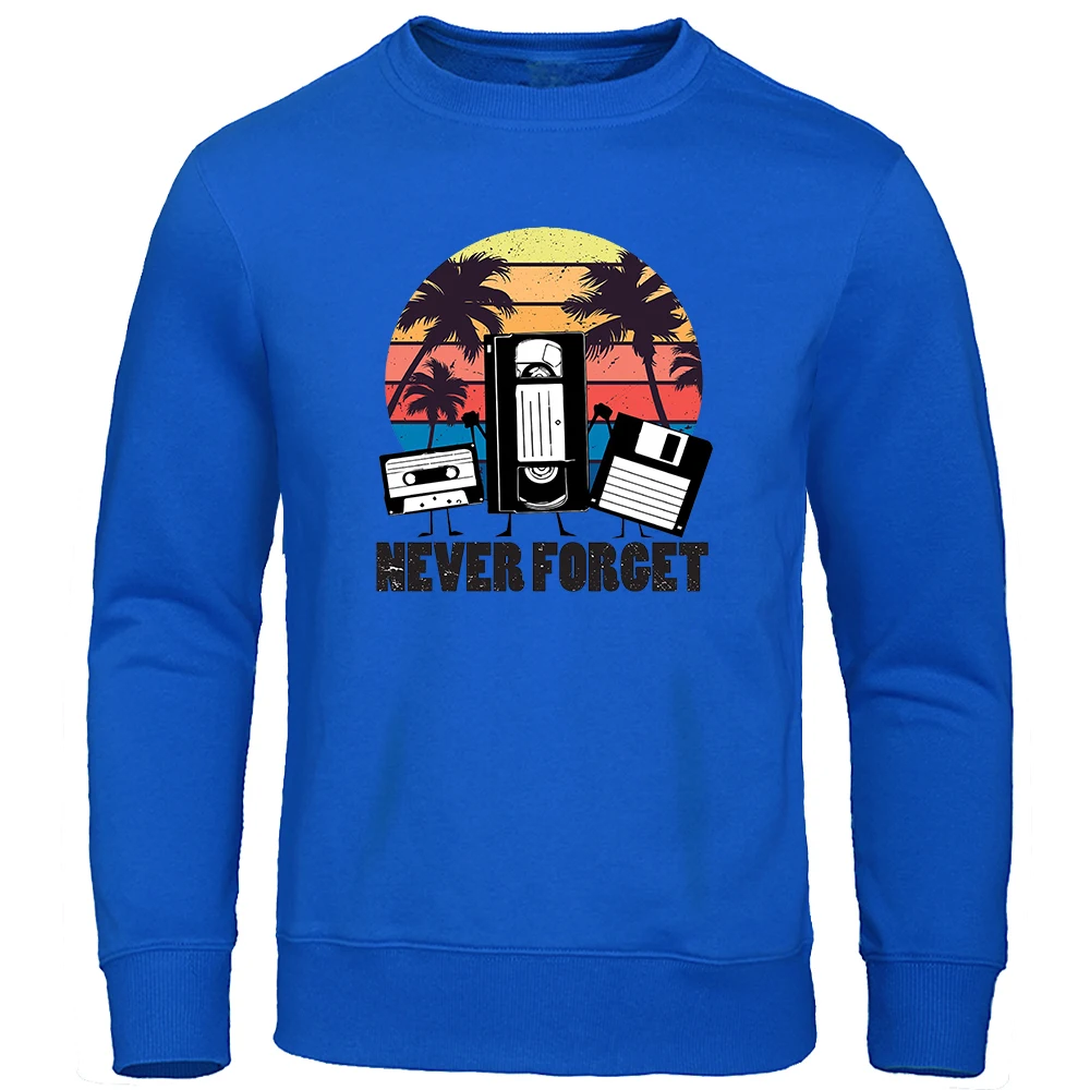 Never Forget 90S Vhs Floppy Disk Prints Mens Hoody Fashion Crewneck Sweatshirts Autumn Loose Clothing Casual Warm Male Pullovers