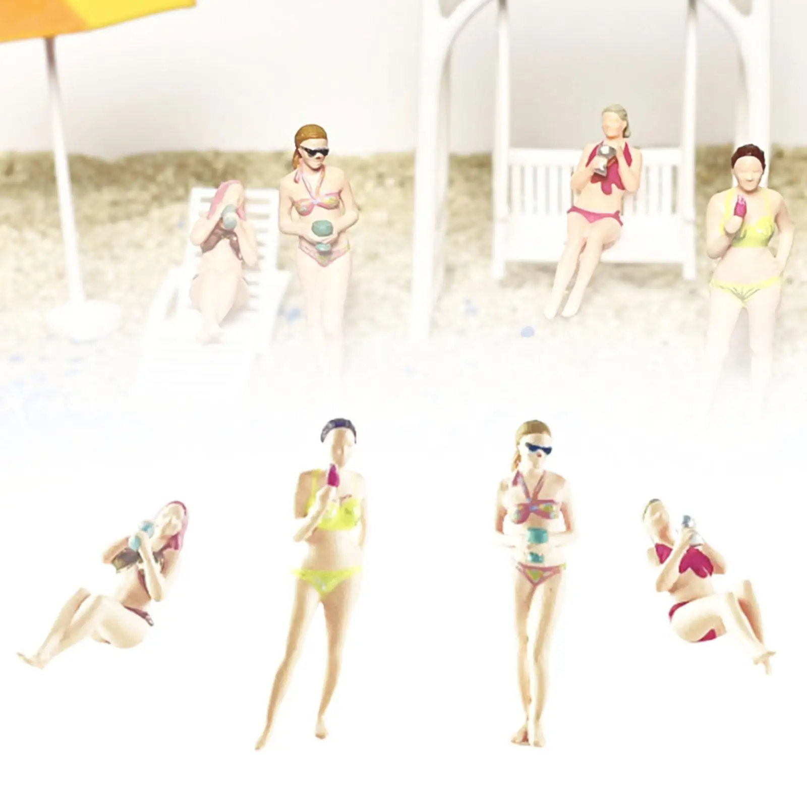 4 ชิ้น 1/64 Scale บิกินี่สาวรุ่นผู้หญิงรุ่นเรซิ่นการถ่ายภาพ PROP Tiny