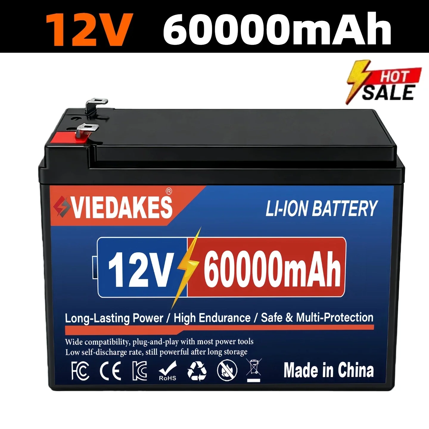 VIEDAKES 12V 100Ah lithiumbatterij Ingebouwde 100A BMS 6000+ cycli voor zonne-omvormer RV Boot Camper EU-voorraad