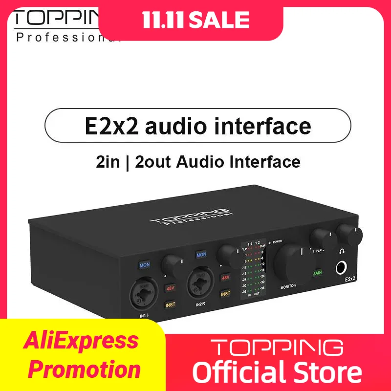 

TOPPING E2x2 professional audio interface computer phone singing live streaming sound card recording mixing 2in 2out