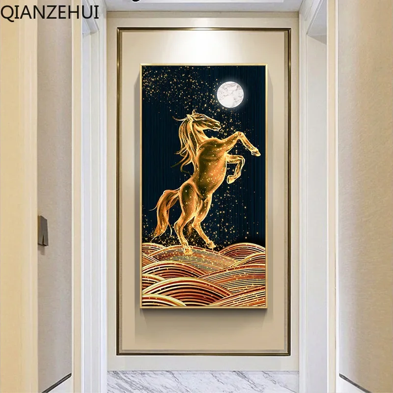 DIY full Diamond Embroidery,Round Diamond horses under the moonLiving room decoration rhinestone beads Diamond painting