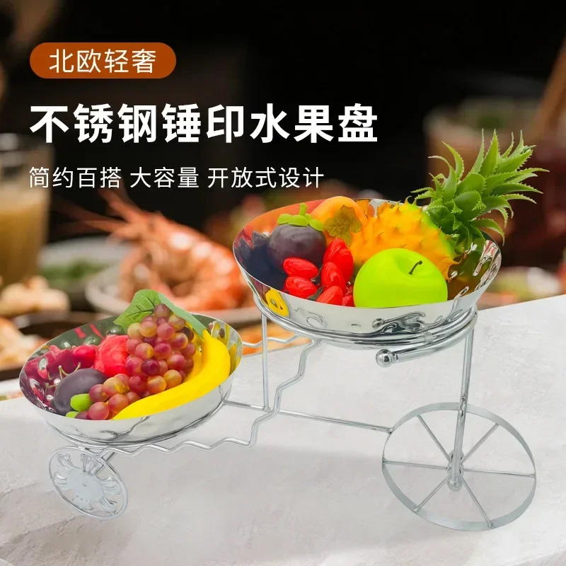 Stainless Steel Hammer Fruit Plate with Seat Hotel Buffet Fruit Salad Plate Restaurant Banquet Hammer Point Basin