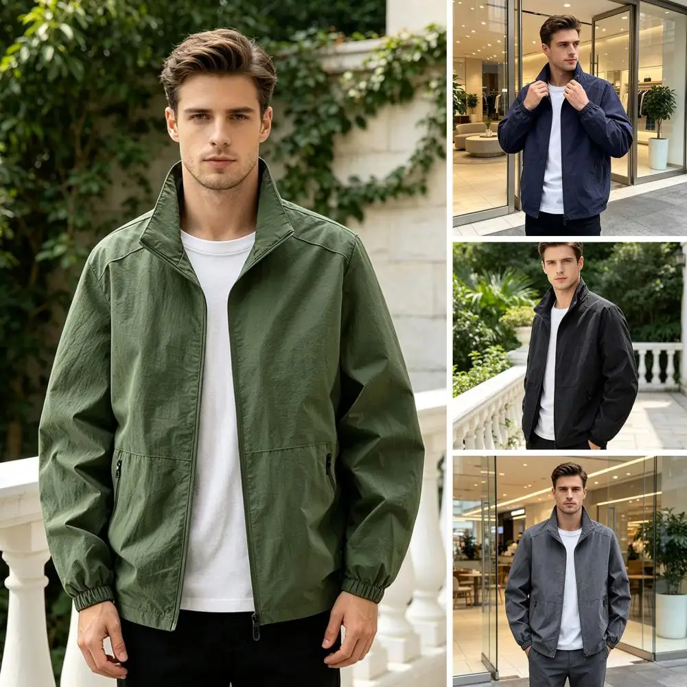 Men Pocket Jacket Man Summer Quick Dry Windbreaker Skin Coat Camping Fishing Jackets Man Windproof Waterproof Stand Collar Coat