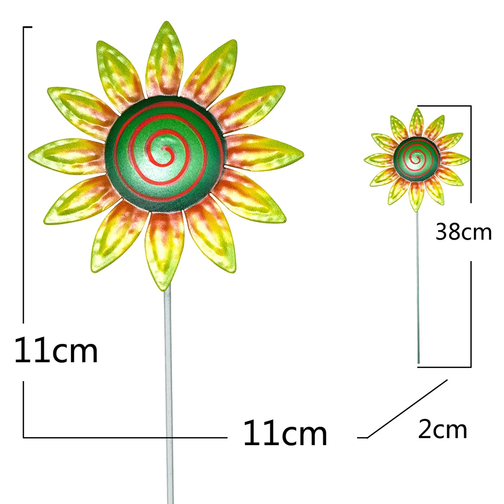 Garden Metal Flower Stakes Art Sculpture Outdoor Iron Ornament Flower Rotating Windmill Garden Flower Beds Pot Plant Decoration