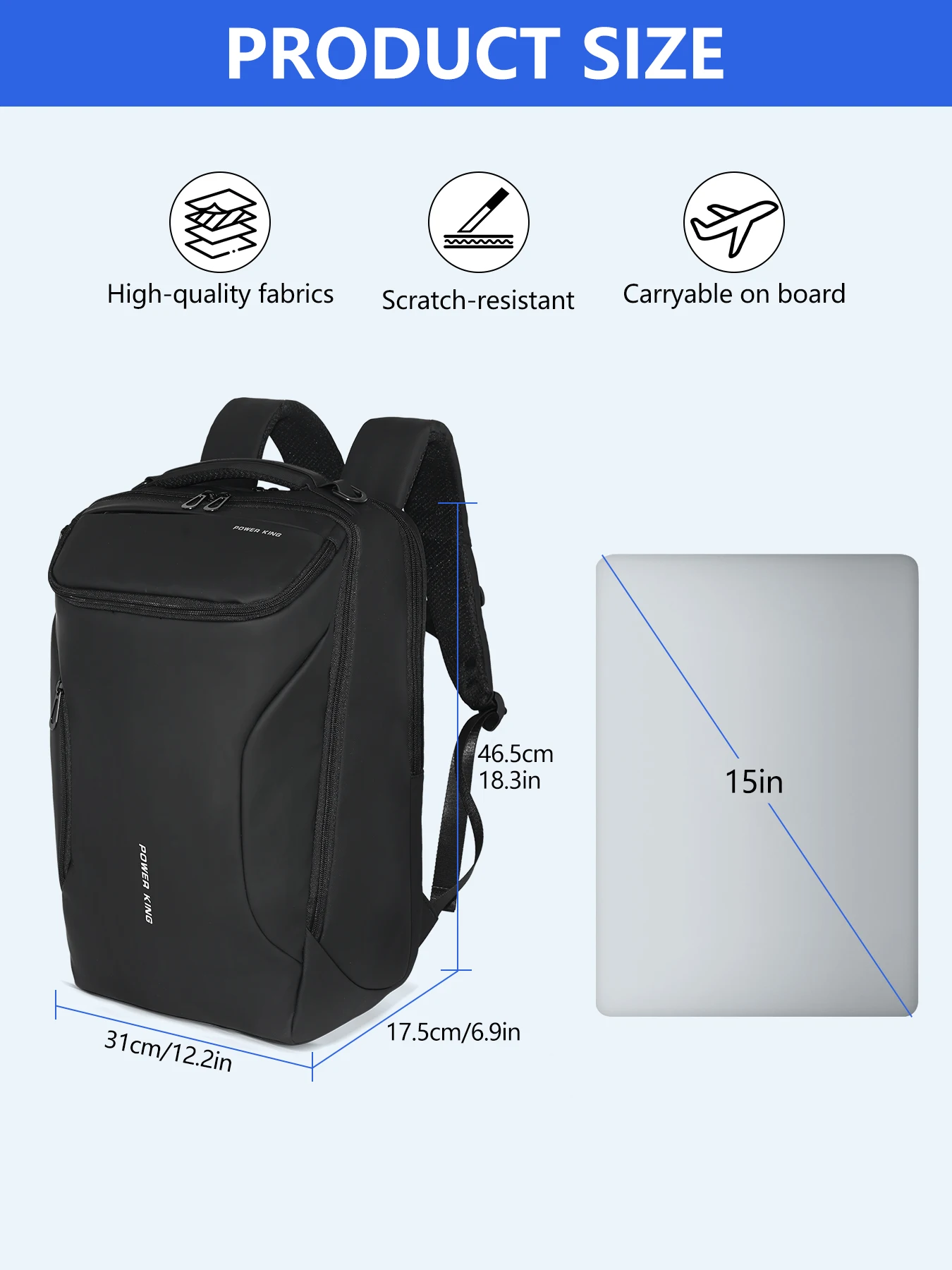 Klassischer Freizeitrucksack 18 Zoll Rucksack 15 Zoll Laptop-Tasche Verfügbar Individuelles Laptop-Fach Glattes Gewebe Pendeln Reisen – Detail 4