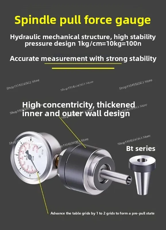 CNC Drawbar Force Tester for BT30/BT40/BT50 & SK30/SK40, 0-20kN Range with WIKA Pressure Gauge, Spindle Clamp Force Gauge