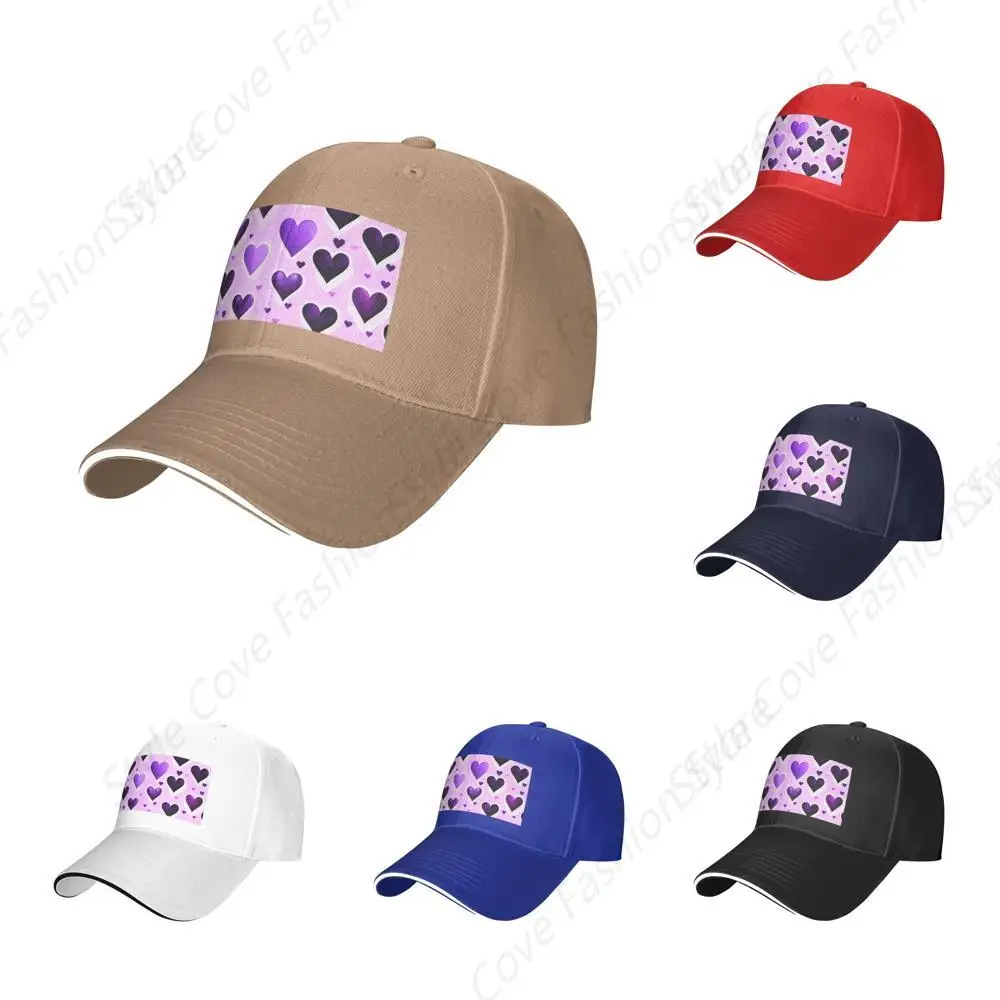 

Hot-Selling Fashion Purple Hearts Vintage Printing Caps Peaked Caps Trucker Hat Men Women Lover Outdoor Sport Travel Sun Visor