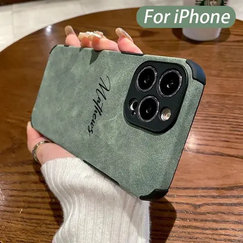 Personalized Luxury Leather Lambskin Case For iPhone 11 12 13 14 15 16 18Pro Max Customized Name DIY Cover