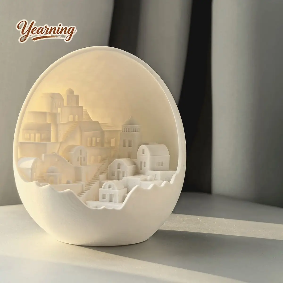3D Printed Santorini Egg Shell Romantic Mediterranean Style Bedside Ornament Birthday Gift for Her
