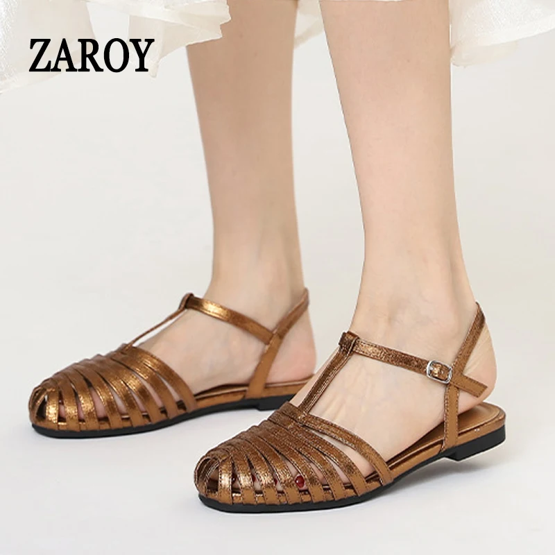 

Women's Plus Size Flat Gladiator Sandals Designer Brand Shoes T-strap Narrow Strap Hollow Summer Beach Party Casual Sandalias