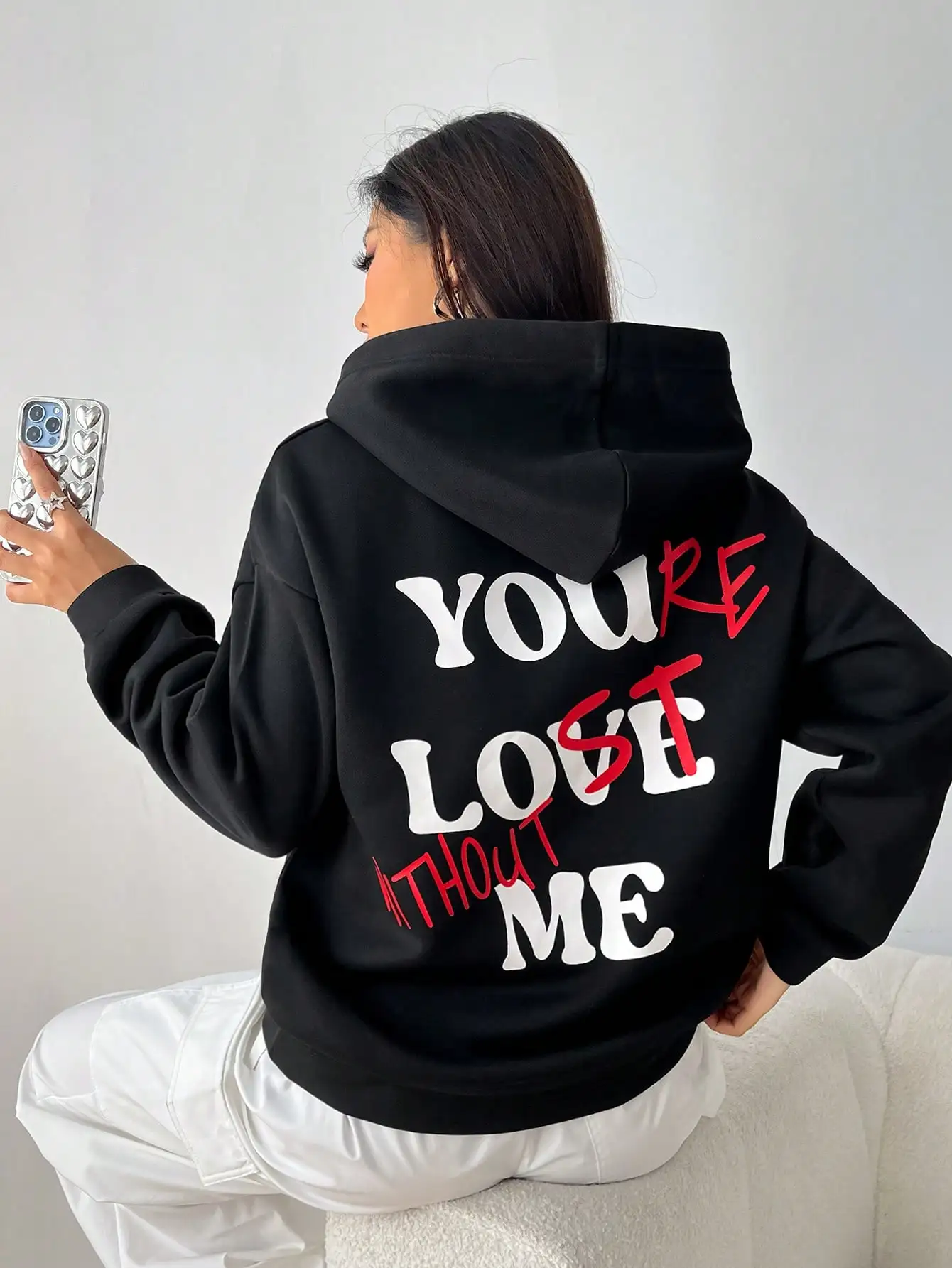 

Women Sweatshirt You Love Me Without Stre Print Pullover Hoodie Warm Long Sleeves O-Neck Pullover Female Clothes