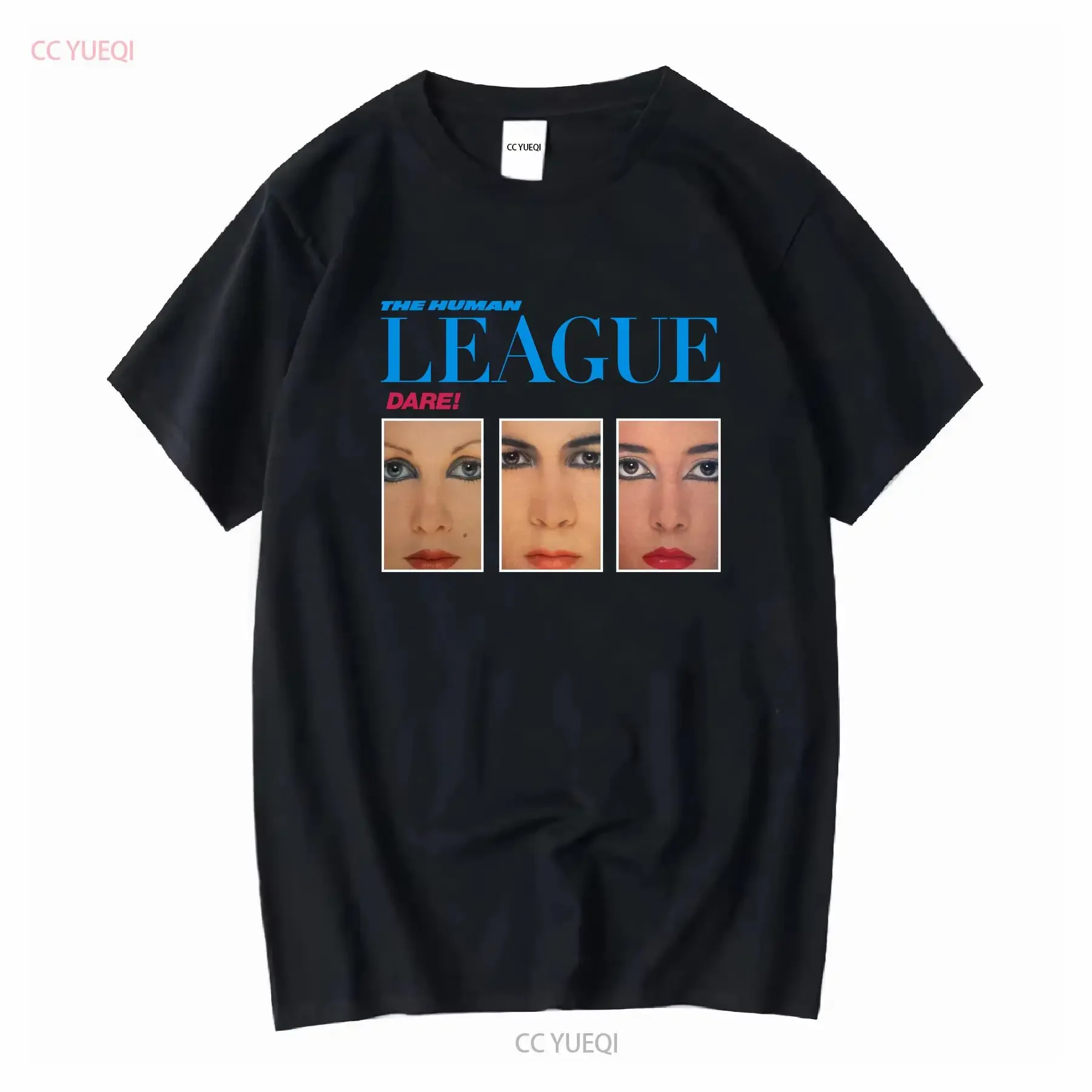 T-shirt noir Human League Dare à manches longues ou courtes, style vintage, effet délavé, vêtements de créateur, graphique stylé, confortable et extensible
