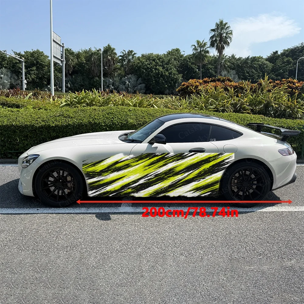 2Pcs Black and Yellow Brush Strokes Car Body Side Stickers, Automotive Door Side Graphics for Cars, Car Decoration Accessory