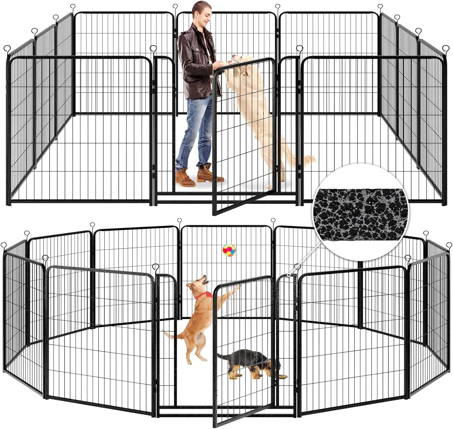 Corralito para perros al aire libre Extra ancho, valla resistente para perros, 50 "de altura, antioxidante, con puertas, portátil, para RV, Camping, patio, Tota, 16 paneles