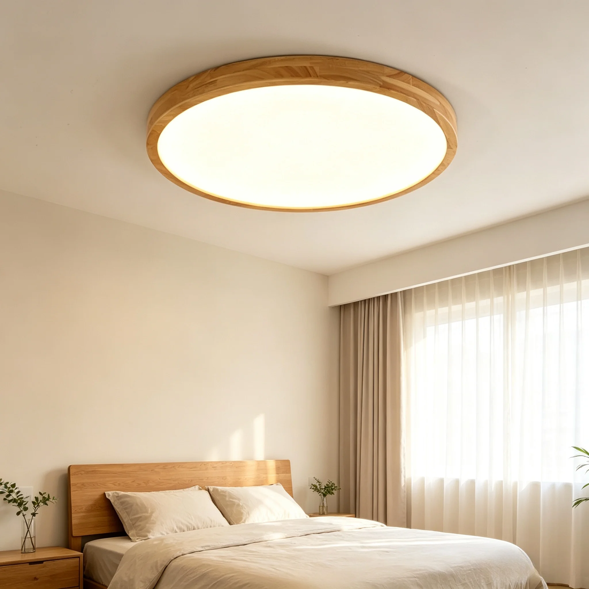 Nordic Solid Wood LED Ceiling Light Round Wood Grain Lighting Fixture Kitchen Living Room Bedroom Indoor Home Decoration Lamp