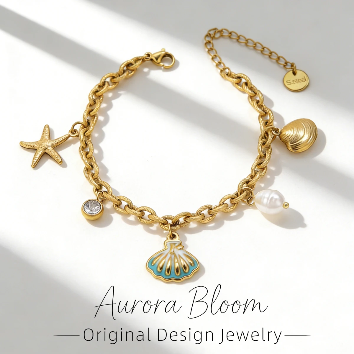 

AURORA Ocean Style Enamel Shell Pearl Pendant Bracelets For Women's Daily Charm Hand Bangle Bracelets Stainless Steel Jewelry