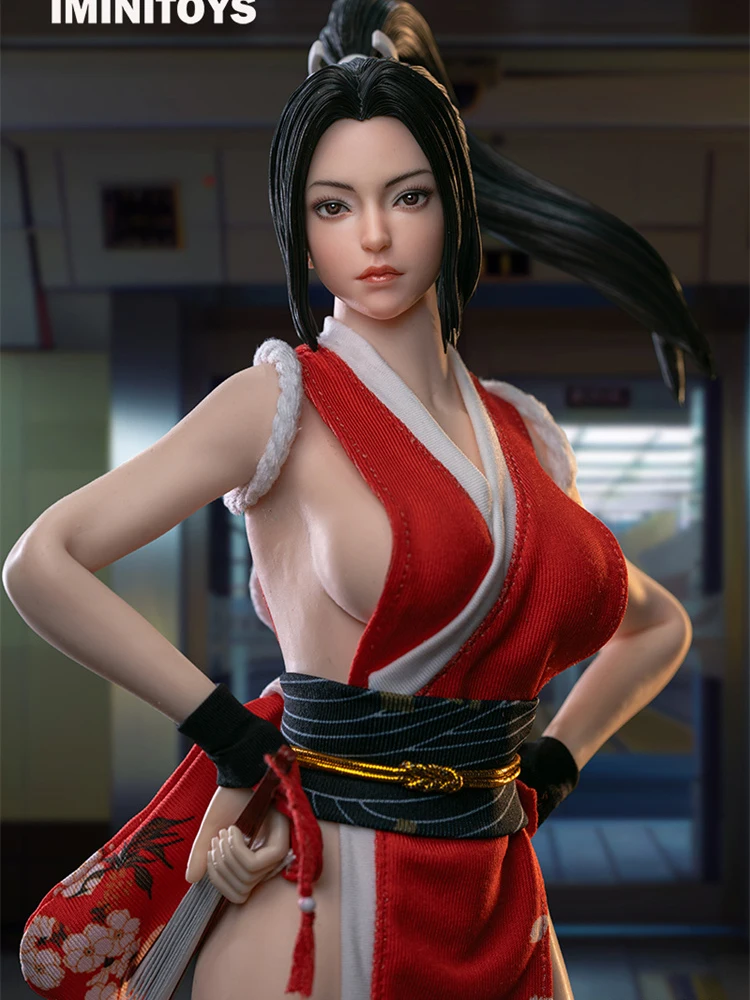 Iminitoys M022 1/6 Schoonheid Meisje Mai Shiranui Beweegbare Oog Head Sculpt Rode Jurk Fan Model Set Accessoire Voor 12 "vrouwelijke Figuur Lichaam