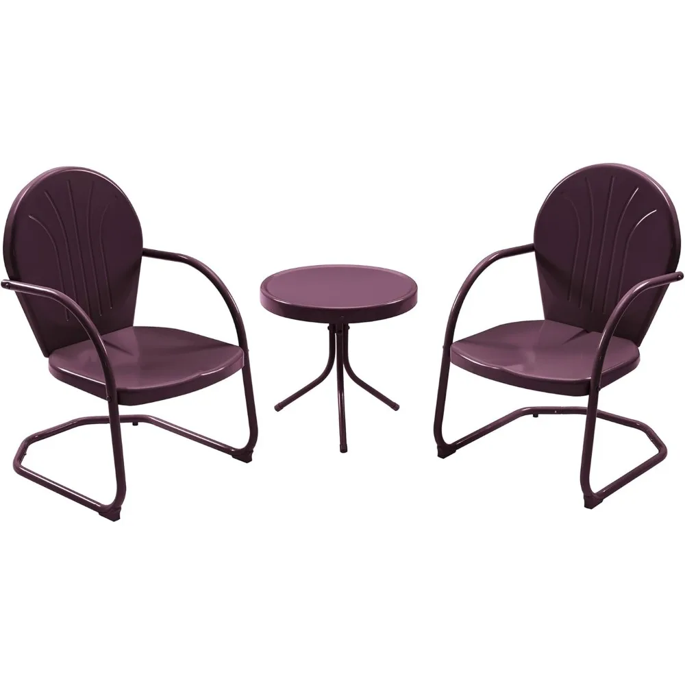 

Patio Bistro Set Retro Metal Outdoor Seating Conversation 3 Pieces, 2 C-Spring Motion Armchairs and Round Side Table, for Porch,