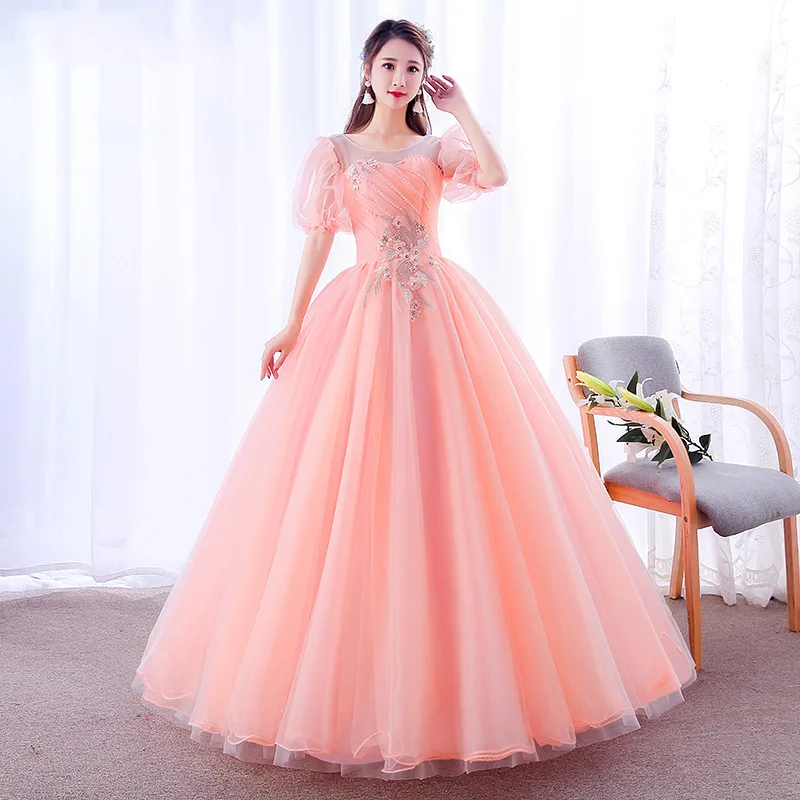 Vestidos De Quinceañera verde menta, manga corta hinchada, 15 Vestidos dulces, apliques De cuentas De flores, Vestidos De baile De Quinceañera