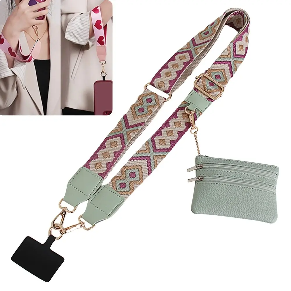 

Hot Adjustable Mobile Phone Lanyard Crossbody Card Neck Cord Clip Hanging Ornaments Detachable Mobile Phones Straps With Purse