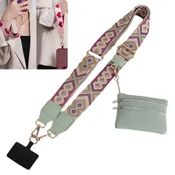 Hot Adjustable Mobile Phone Lanyard Crossbody Card Neck Cord Clip Hanging Ornaments Detachable Mobile Phones Straps With Purse