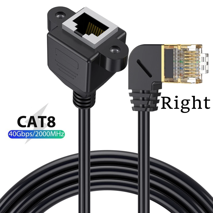 90 Degree Angle CAT8 8Pin RJ45 40Gbps RJ 45 Ethernet Network Extension Cable Male To Female For Laptop PC Router Computer Cord