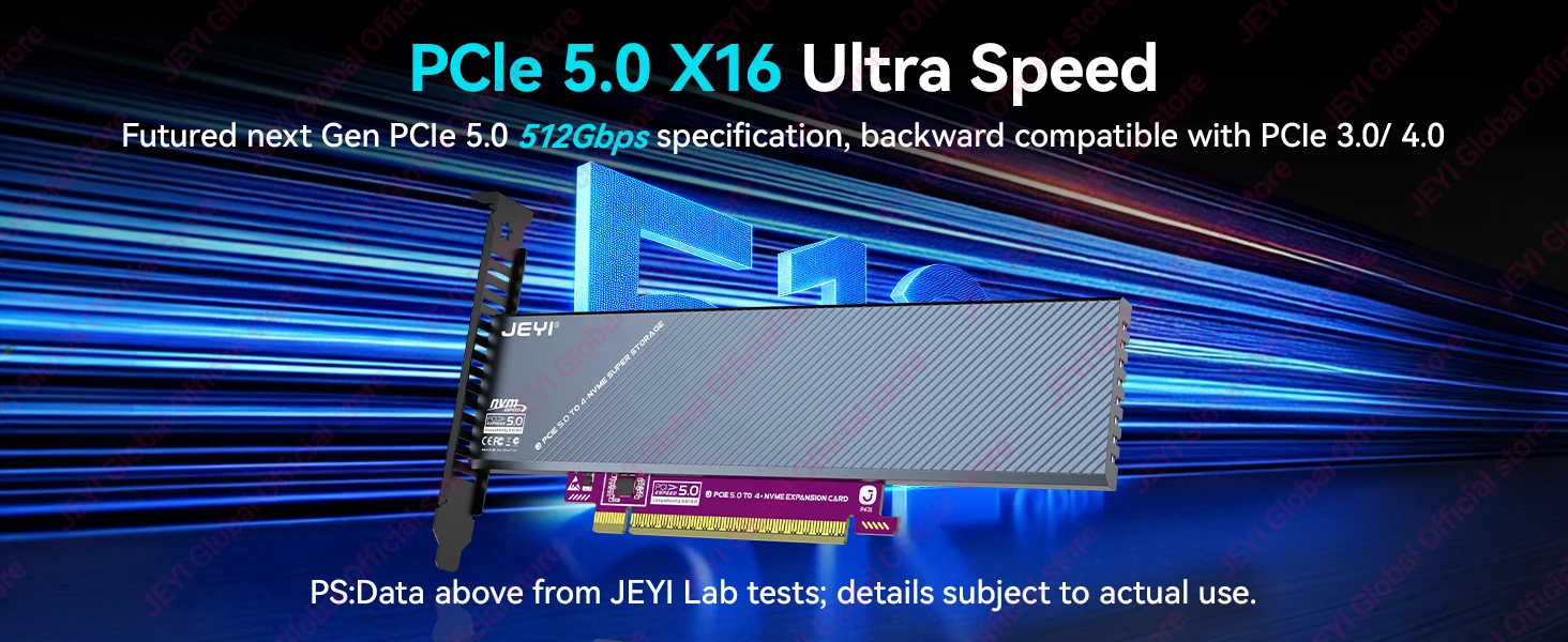 JEYI 4-in-1 PCIe 5.0 X16 zu M.2 NVMe Erweiterungskarte 512Gbps 4-Slot NVMe RAID-Karte mit PCIe 5.0 Unterstützung und Aluminiumgehäuse Cool – Detail 2