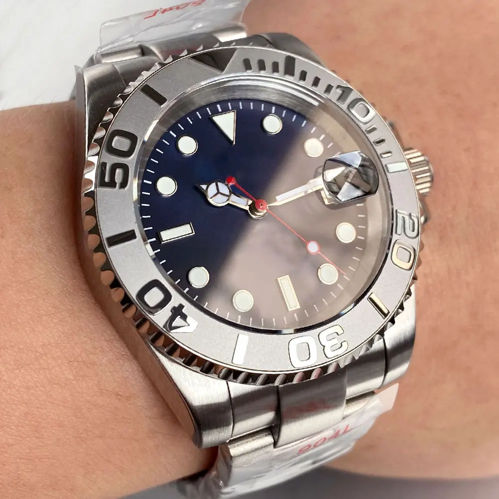 Tandorio Japan NH35 Automatic Mechanical Watch for Men Diver Watches Gray Blue Sapphire Glass 200m Waterproof Slide Buckle 40mm