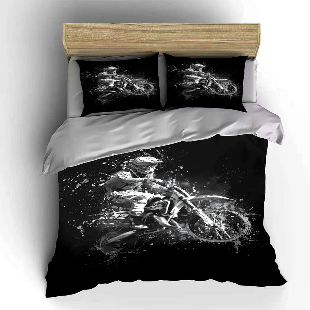 Motorcycle stunt leap in artistic style Bedding Set for Kids Luxury Gift 3pcs Digital Print Comforter Set Soft Comfortable 5