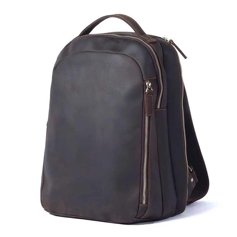 S.WORKER Vintage Echtleder-Rucksack für Herren, klassischer Schulrucksack, 14-Zoll-Laptop-Tagesrucksack, Crazy Horse Rindsleder-Tasche, Preppy-Stil – Detail 8