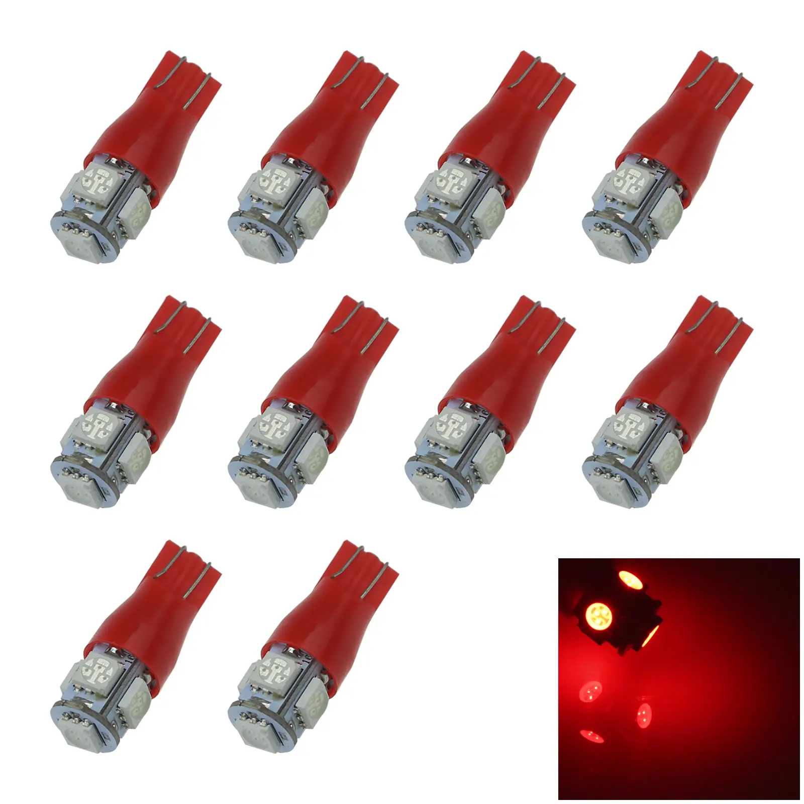 10x Red Auto T10 W5W Turn Signal Light Wedge Lamp Strobe 5 Emitters 5050 SMD LED 194 259 2525 A147-R