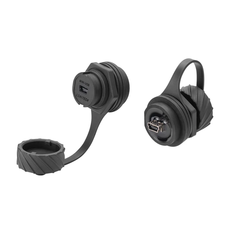 Lshitech M20.8 Mini USB IP67 Waterproof Connector Female Socket Pass Through & Solder Type for Industrial Automation Equipment
