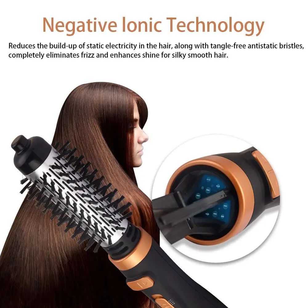 Hair Dryer Rotation Hot Air Brush Styler and Volumizer One Step Multifunction Hair Sraightener Curler Comb Ion Blow Dryer Brush