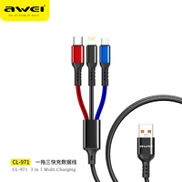 Awei CL-971 3 In 1 Fast Charging Cable 120W Multi Usb Port Charging Cord USB Type C Micro Data Cable for iPhone/Xiaomi/Huawei