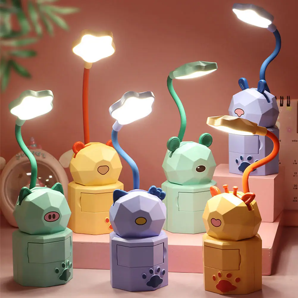 

1pc Cute Cartoon Bear Eye Protection Desk Usb Charging Night For Students Kids Dormitory Green Rechargeable Lamp Soft