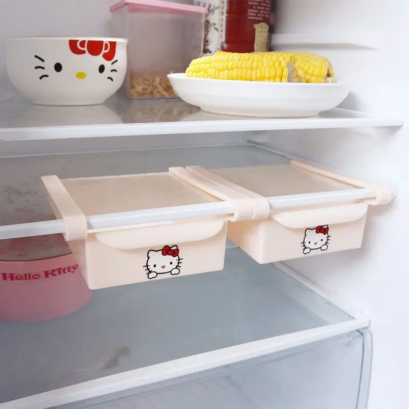 

Sanrio Hello Kitty Adjustable Kitchen Refrigerator Storage Rack Home Food Container Refrigerator Drawer Rack Retractable Rack