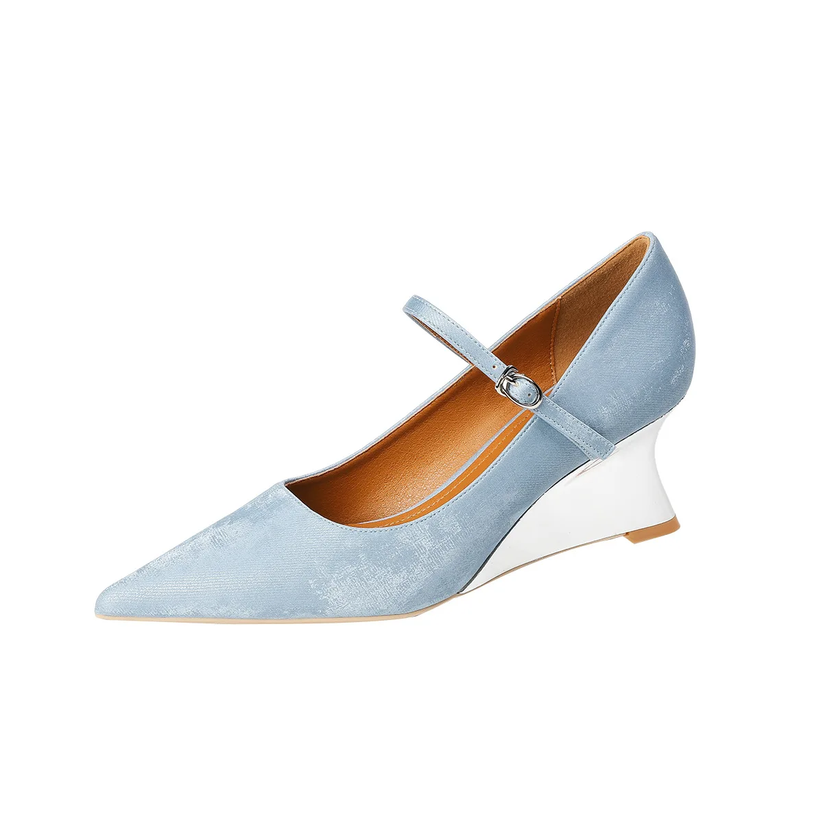 

Women's Ladies Wedge Heels 2025 Fall Stylish Elegant One Strap Pointed Toe Shallow Mouth Elevated Pumps High Heels Shoes