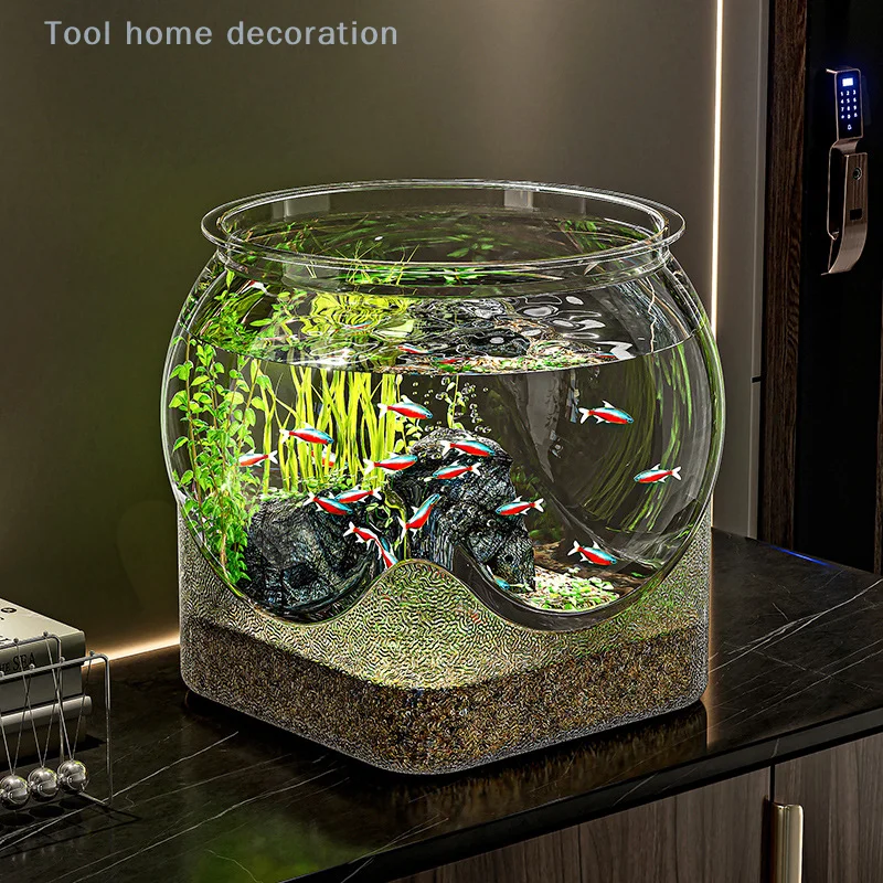 Pecera redonda ultratransparente, pecera de escritorio extraíble de plástico, tanque de visualización Ultra claro, adorno de mesa para acuario pequeño