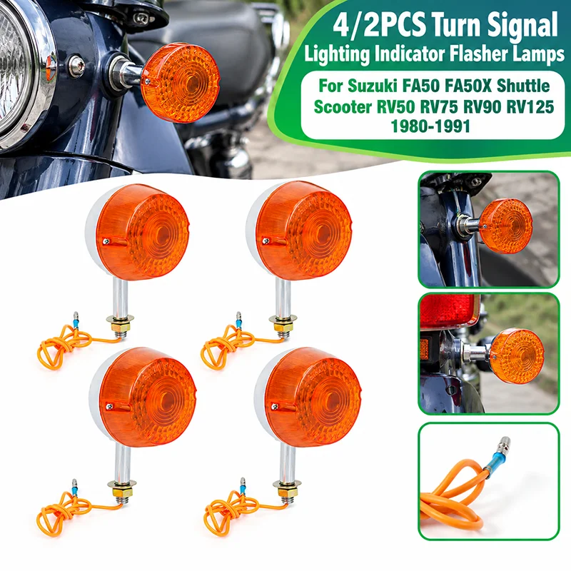 4x Front Rear Turn Signal Lighting Indicator Flasher Lamps For Suzuki FA50 FA50X Shuttle Scooter RV50 RV75 RV90 RV125  1980-1991