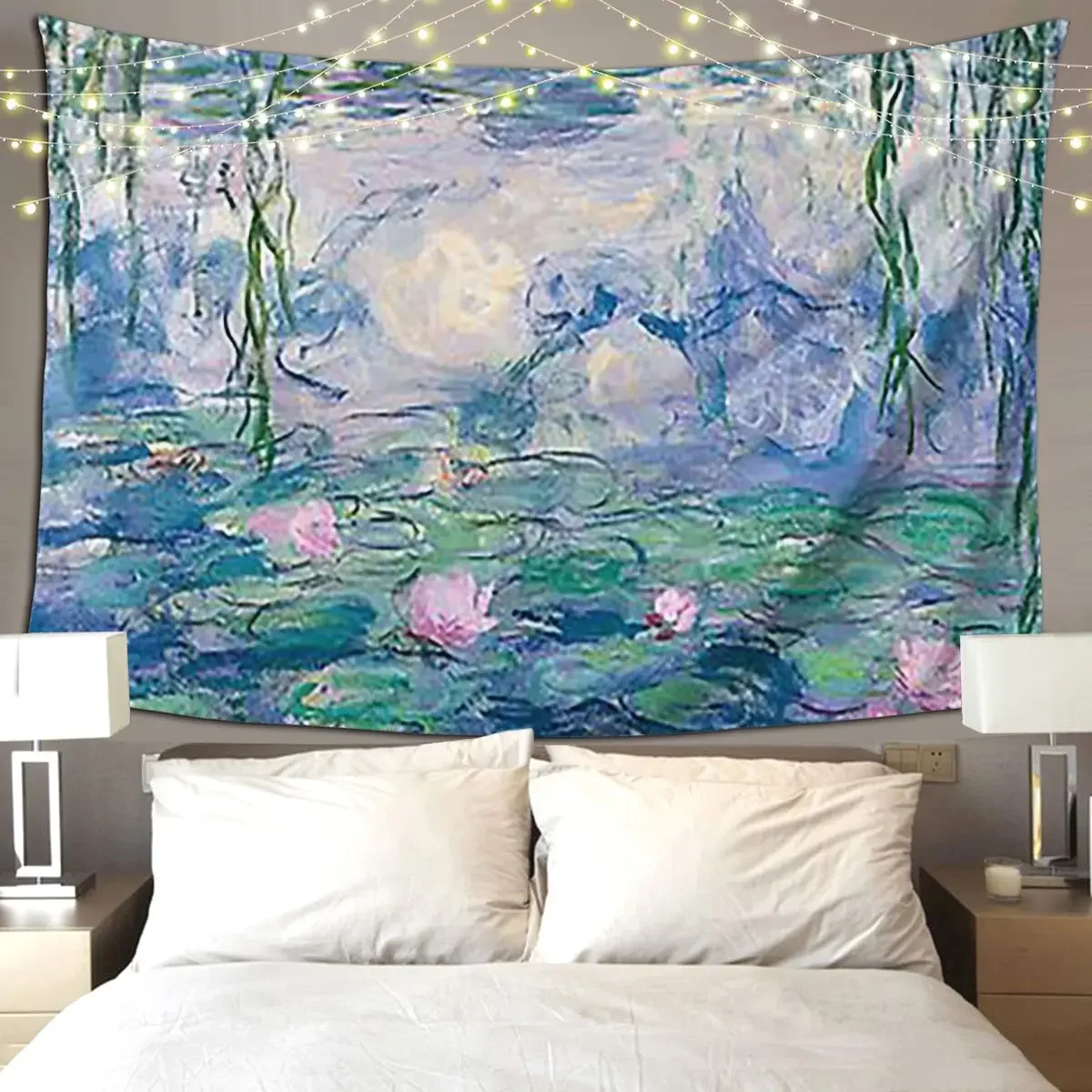 Water Lilies Claude Monet Fine A Tapestry Hippie Wall Hanging Aesthetic Home Decor Tapestries for Living Room Bedroom Dorm Room