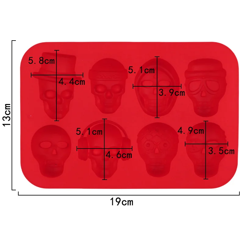 8-skull silicone chocolate homemade ice tray mold fire paint wax standing mold fondant mold