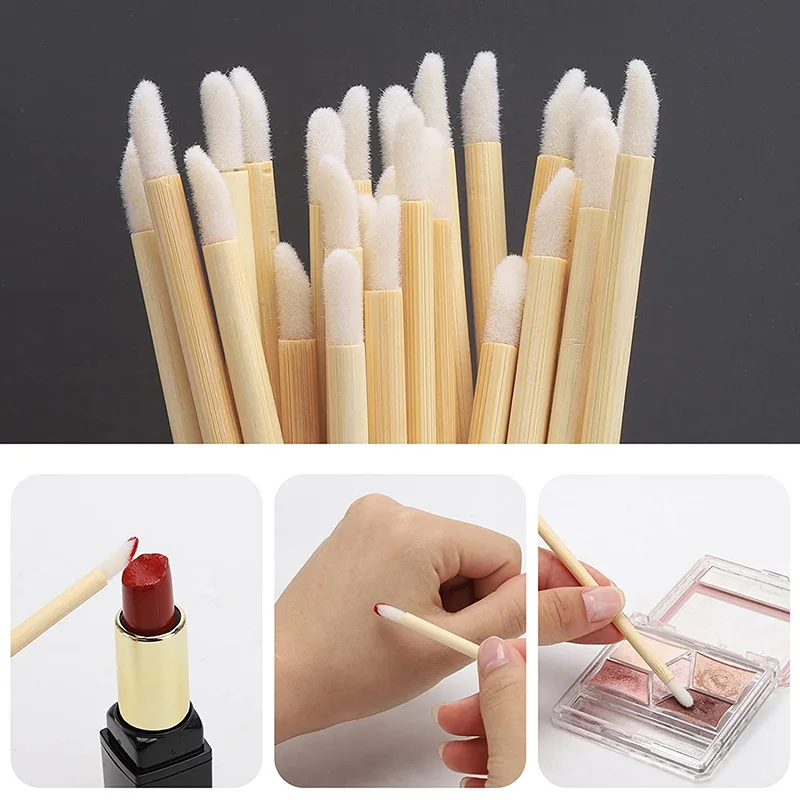 Bamboo Lip Applicators Disposable Lip Brush With Replacement Head Eco-friendly Lipstick Lip Gloss Wands Makeup Beauty Tool Kits