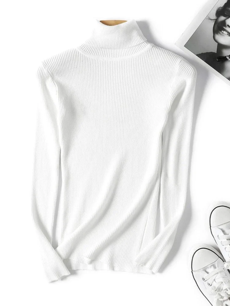 Casual Soft Polo-neck Jumper New Autumn Winter Women Knitted Turtleneck Sweater Fashion Slim Elasticity Solid Ribbed Pullovers image 5